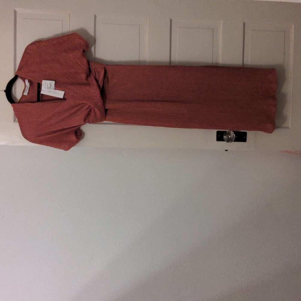 Pink long dress with crossover front